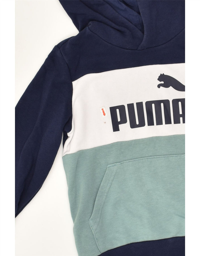 PUMA Boys Graphic Hoodie Jumper 7-8 Years Navy Blue Colourblock Cotton | Vintage Puma | Thrift | Second-Hand Puma | Used Clothing | Messina Hembry 