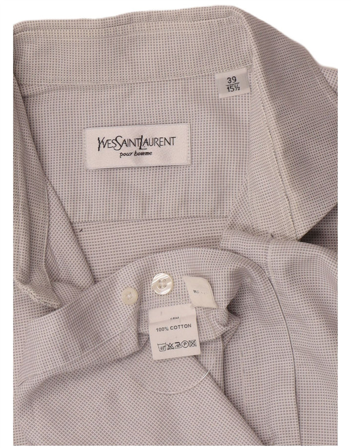 Yves Saint Laurent Mens Formal Shirt Size 39 15 1/2 Medium Grey Check