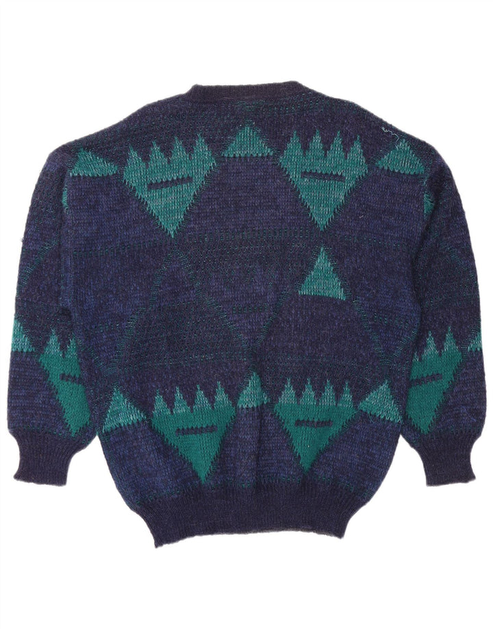 4 CASTELLA Mens Boat Neck Jumper Sweater IT 56 XL Navy Blue Geometric