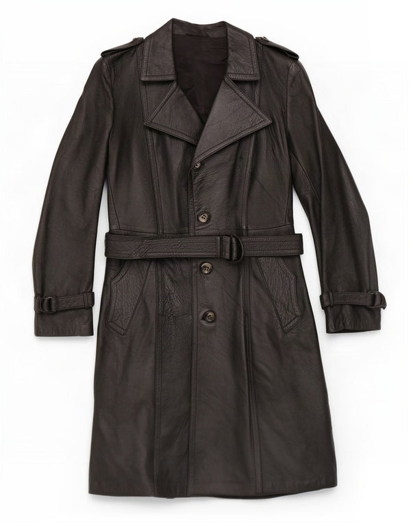 Vintage Mens Leather Trench Coat IT 46 Small Black