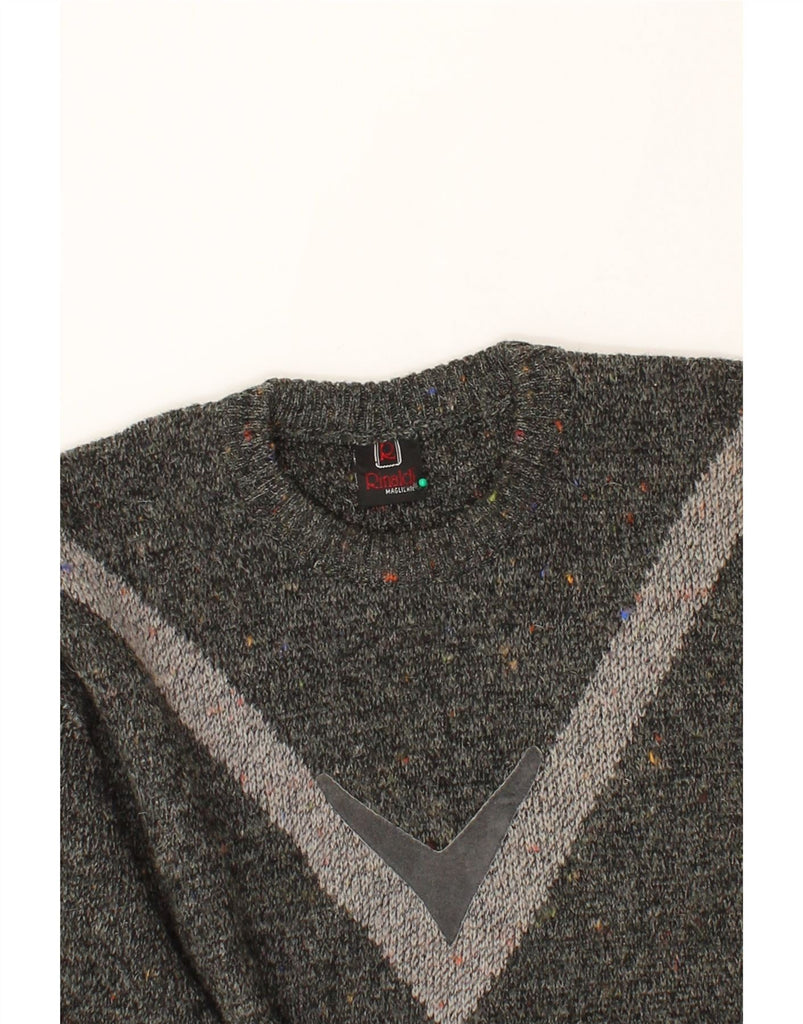 RINALDI Mens Crew Neck Jumper Sweater Large Grey Argyle/Diamond Wool Vintage Rinaldi and Second-Hand Rinaldi from Messina Hembry 