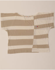 ENRICO COVERI Womens Crop T-Shirt Top UK 12 Medium Beige Striped Cotton