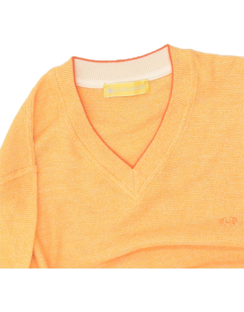 IL GRANCHIO Mens V-Neck Jumper Sweater Medium Yellow Cotton | Vintage Il Granchio | Thrift | Second-Hand Il Granchio | Used Clothing | Messina Hembry 