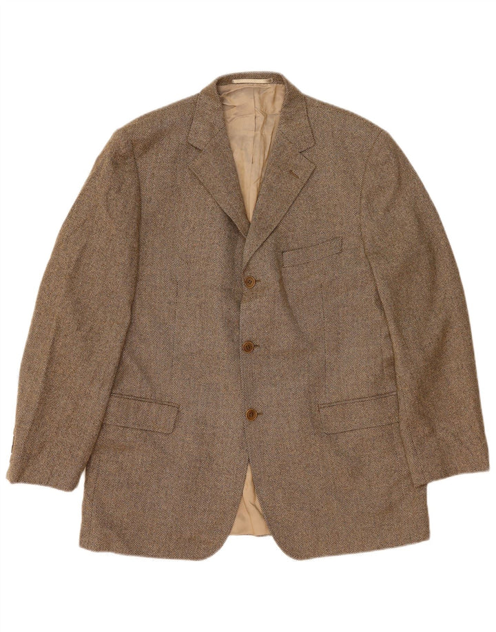Marks & Spencer Mens 3 Button Blazer Jacket UK 42 Large Brown Herringbone