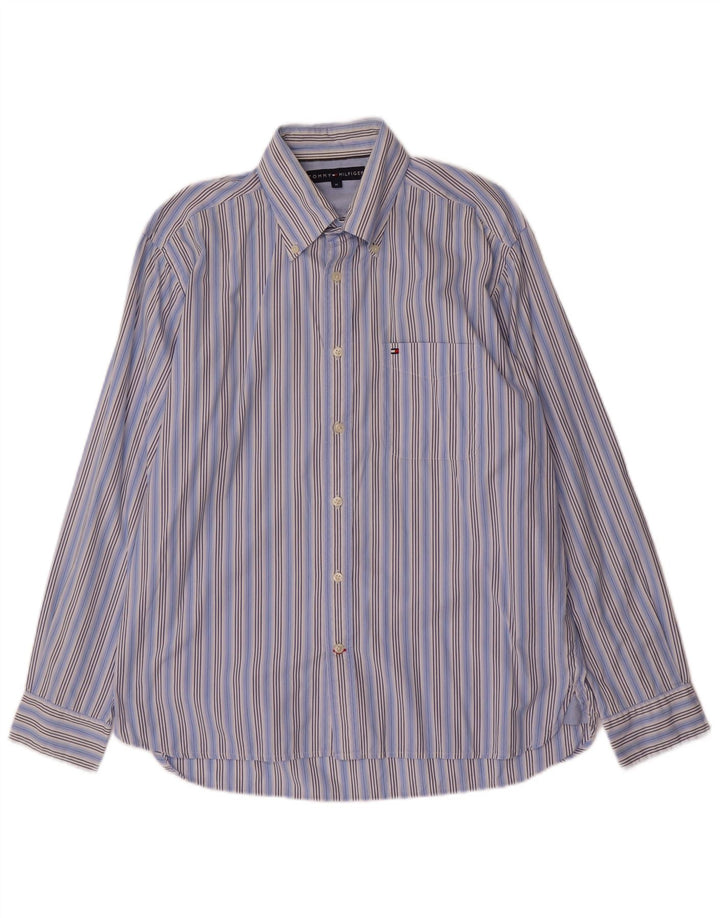 TOMMY HILFIGER Mens Shirt Medium Blue Striped Cotton