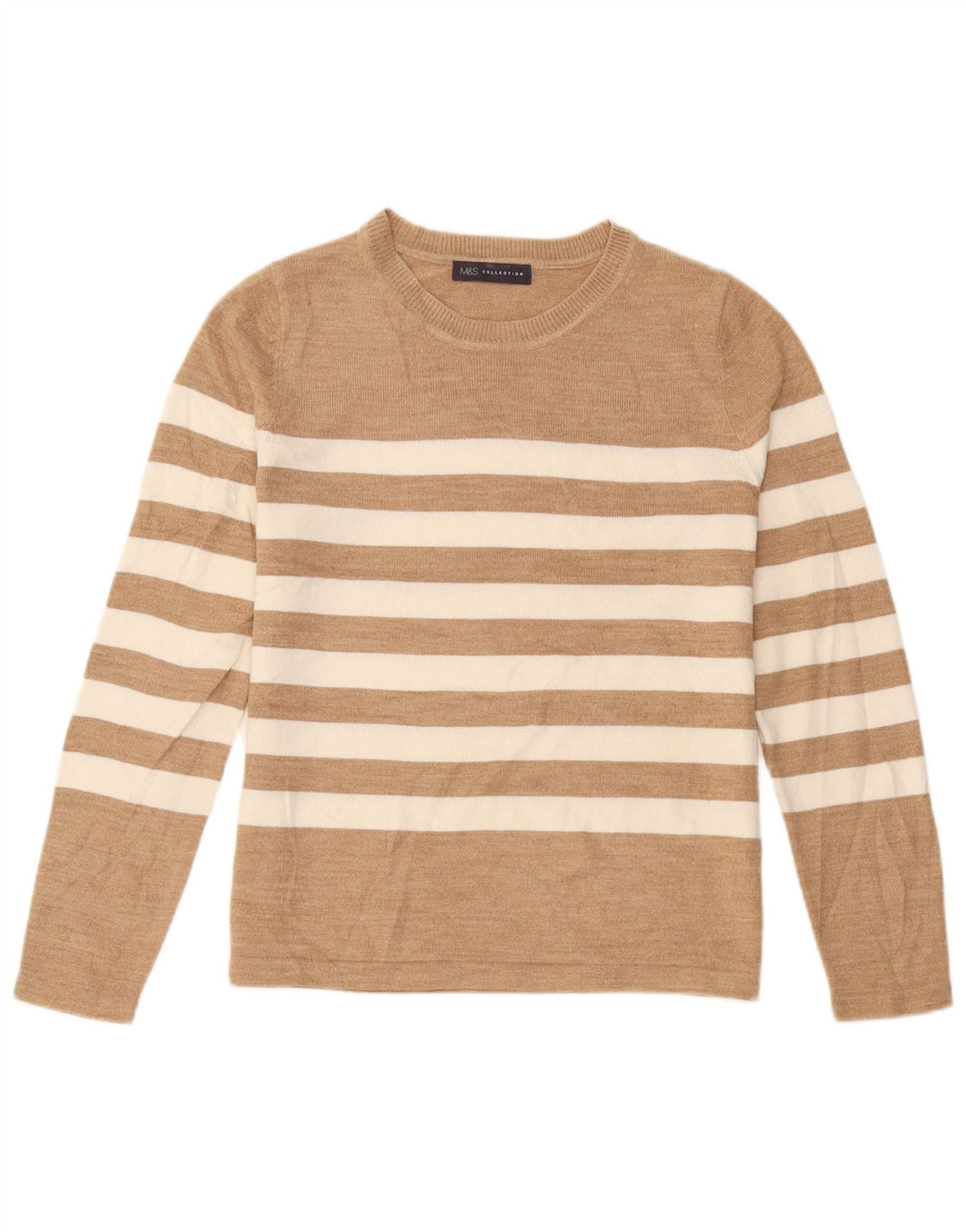 Marks & Spencer Womens Boat Neck Jumper Sweater UK 12 Medium Beige Striped