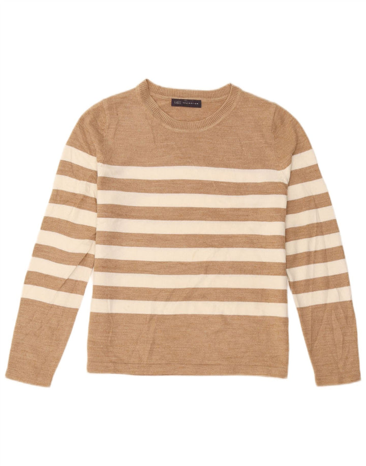 Marks & Spencer Womens Boat Neck Jumper Sweater UK 12 Medium Beige Striped