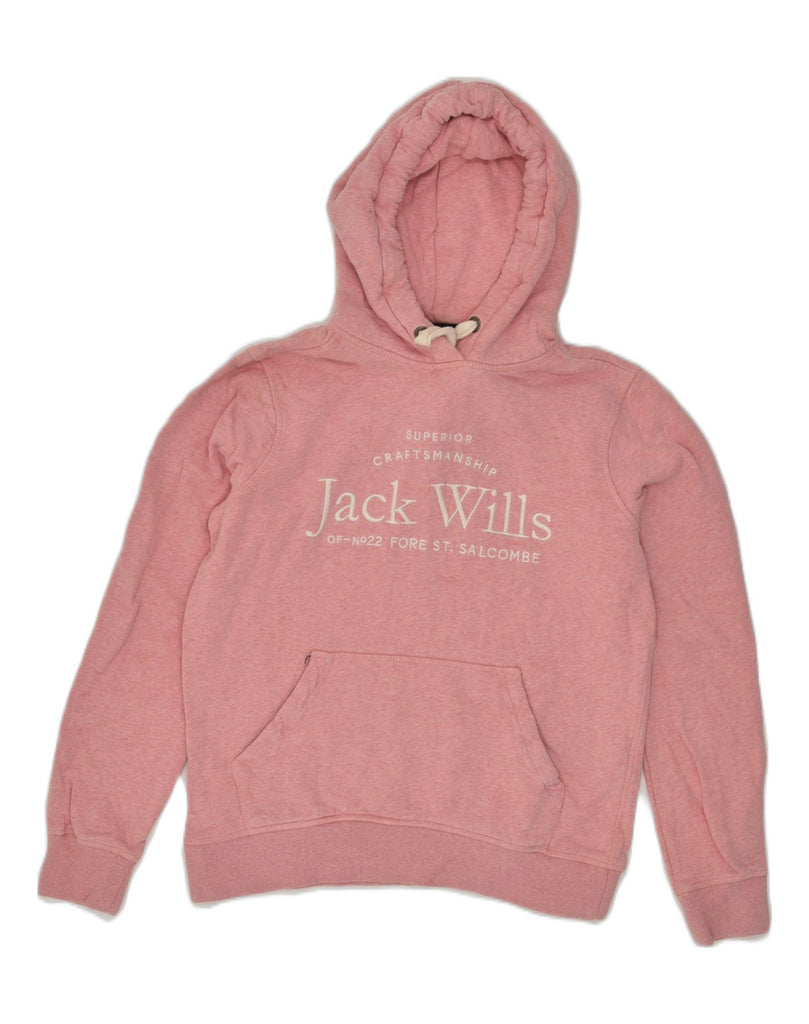 JACK WILLS Womens Graphic Hoodie Jumper UK 8 Small Pink Cotton | Vintage Jack Wills | Thrift | Second-Hand Jack Wills | Used Clothing | Messina Hembry 