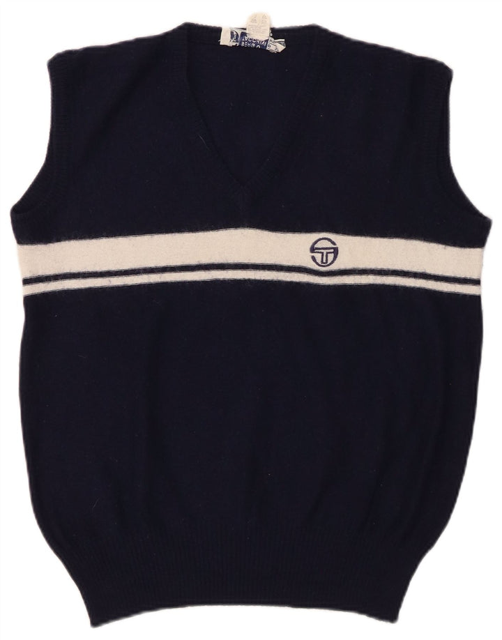SERGIO TACCHINI Womens Vest Tank Top UK 14 Medium Navy Blue Striped Wool