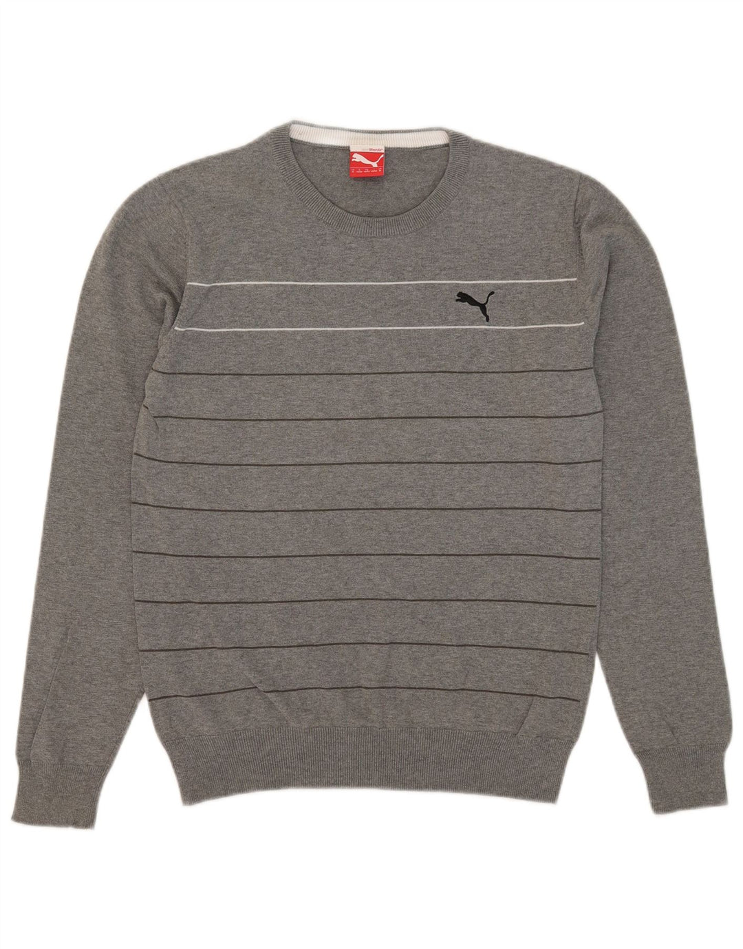 Puma Mens Crew Neck Jumper Sweater Medium Grey Striped
