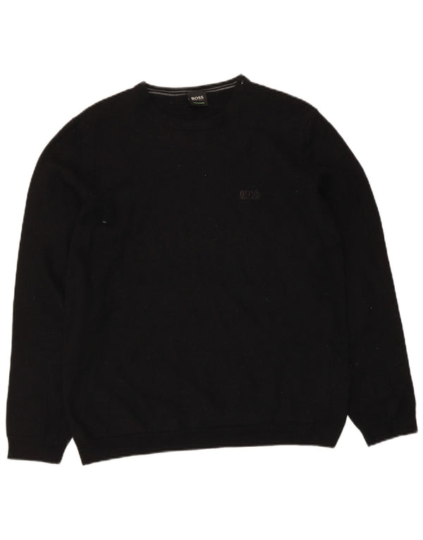 Hugo Boss Womens Boat Neck Jumper Sweater UK 14 Large Black Virgin Wool