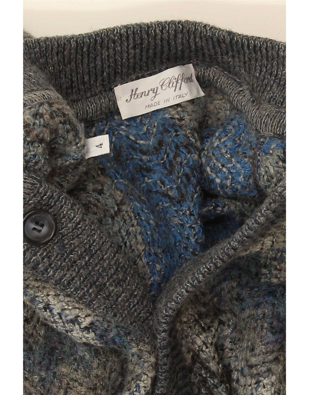 Vintage Mens Cardigan Sweater Large Grey Chevron