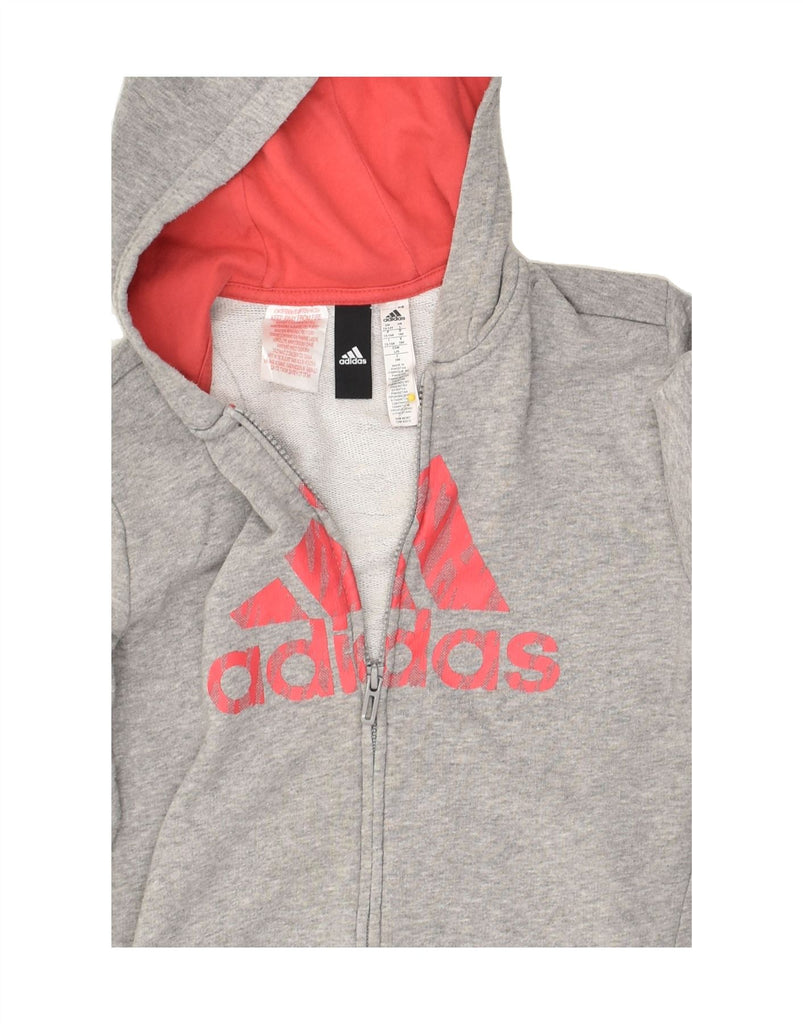 ADIDAS Boys Graphic Zip Hoodie Sweater 13-14 Years Grey Cotton | Vintage Adidas | Thrift | Second-Hand Adidas | Used Clothing | Messina Hembry 