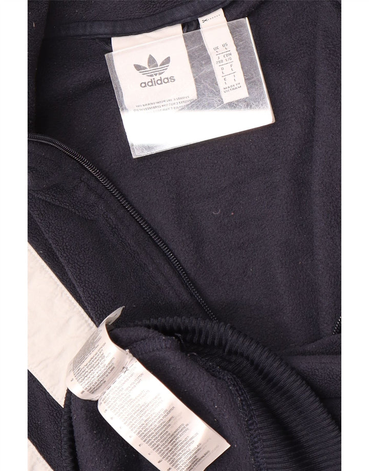 ADIDAS Mens Zip Neck Fleece Jumper Large Navy Blue Colourblock Polyester