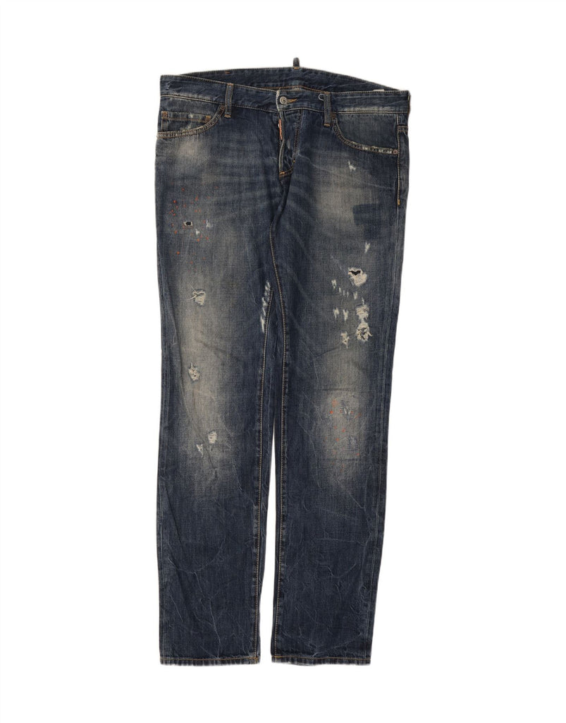 DSQUARED2 Mens Distressed Straight Jeans IT 52 XL W38 L35 Blue Cotton Vintage Dsquared2 and Second-Hand Dsquared2 from Messina Hembry 