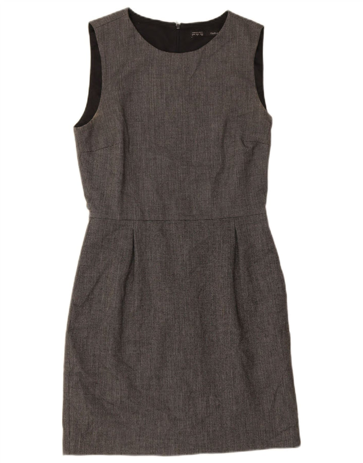 Zara Womens Sleeveless Sheath Dress UK 10 Small Grey Polyester