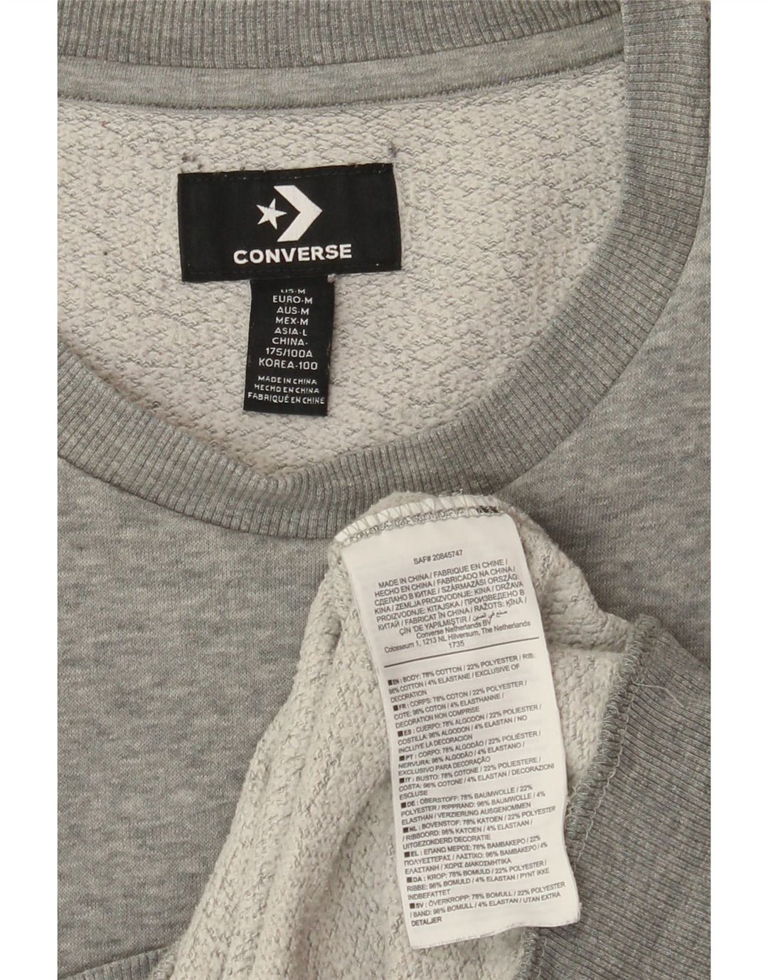 CONVERSE Mens Sweatshirt Jumper Medium Grey Cotton