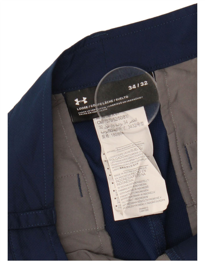 UNDER ARMOUR Mens Straight Casual Trousers W34 L32 Navy Blue Polyester