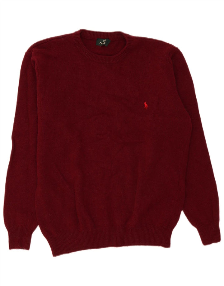 Old River Mens Crew Neck Jumper Sweater Medium Burgundy Virgin Wool