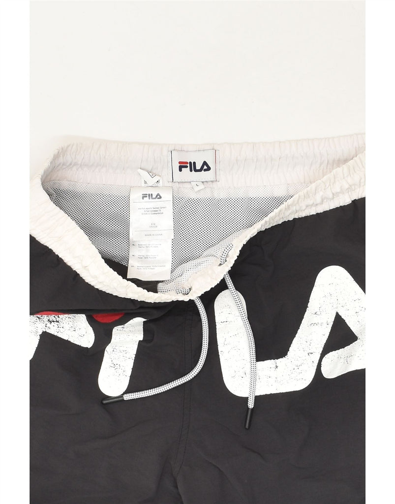 FILA Mens Graphic Swimming Shorts Large Black Polyamide | Vintage Fila | Thrift | Second-Hand Fila | Used Clothing | Messina Hembry 