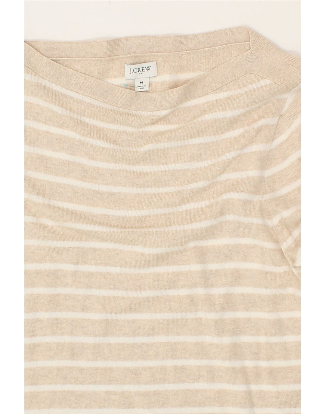 J. CREW Womens Boat Neck Jumper Sweater UK 12 Medium Beige Striped Vintage J. Crew and Second-Hand J. Crew from Messina Hembry 