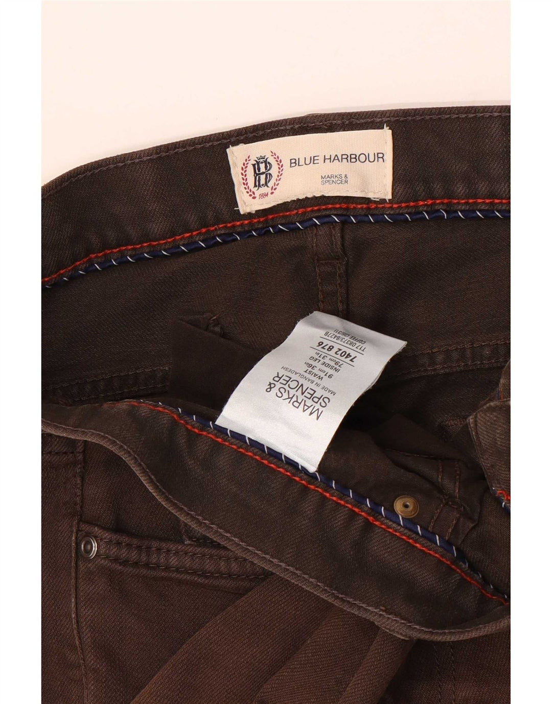 Marks & Spencer Mens Blue Harbour Straight Jeans W36 L31 Brown Cotton