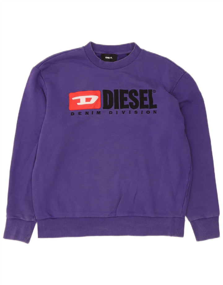 Diesel Mens Graphic Sweatshirt Jumper Small Purple Cotton Logo