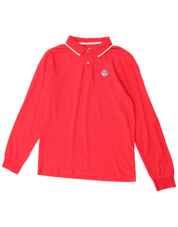 North Sails Mens Long Sleeve Polo Shirt Large Red Cotton