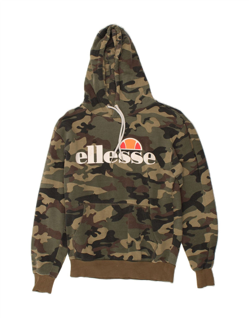 ELLESSE Womens Graphic Hoodie Jumper UK 10 Small Green Camouflage Vintage Ellesse and Second-Hand Ellesse from Messina Hembry 