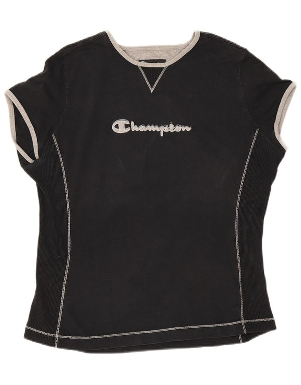 Champion Womens Graphic T-Shirt Top UK 18 XL Black Cotton