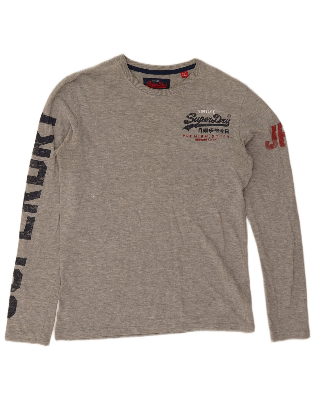 Superdry Mens Graphic Top Long Sleeve Medium Grey Flecked Cotton