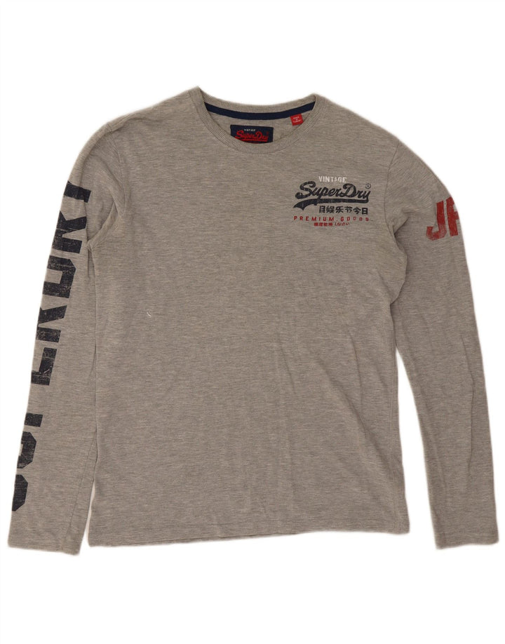 Superdry Mens Graphic Top Long Sleeve Medium Grey Flecked Cotton