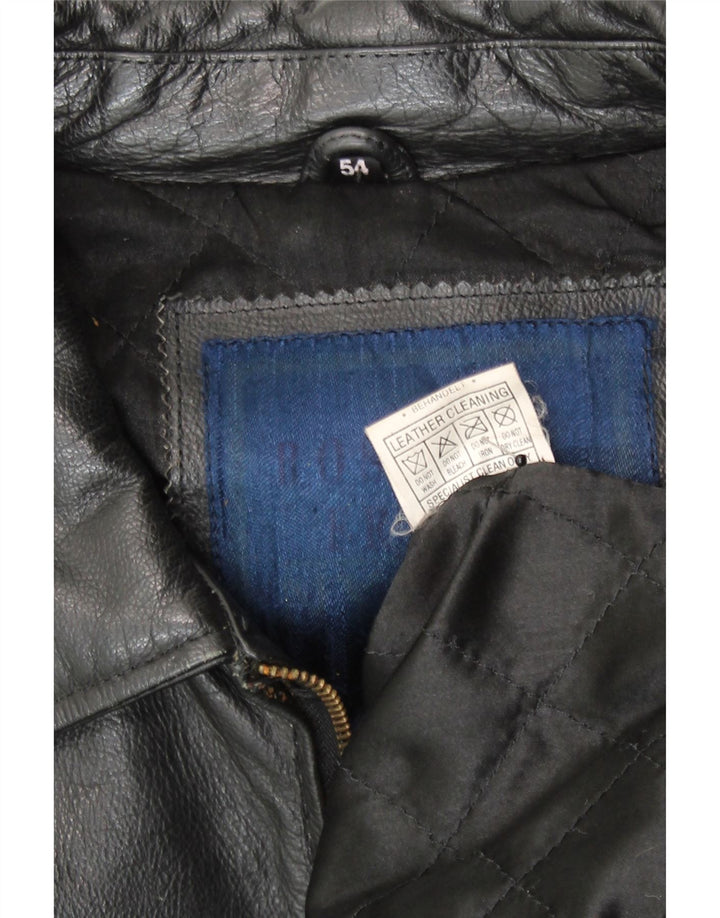 Vintage Mens Bomber Leather Jacket IT 54 2XL Black Leather