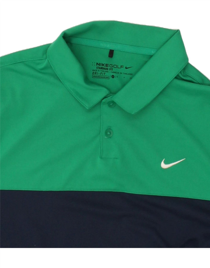 NIKE Mens Dri Fit Standard Fit Polo Shirt Small Green Colourblock | Vintage Nike | Thrift | Second-Hand Nike | Used Clothing | Messina Hembry 