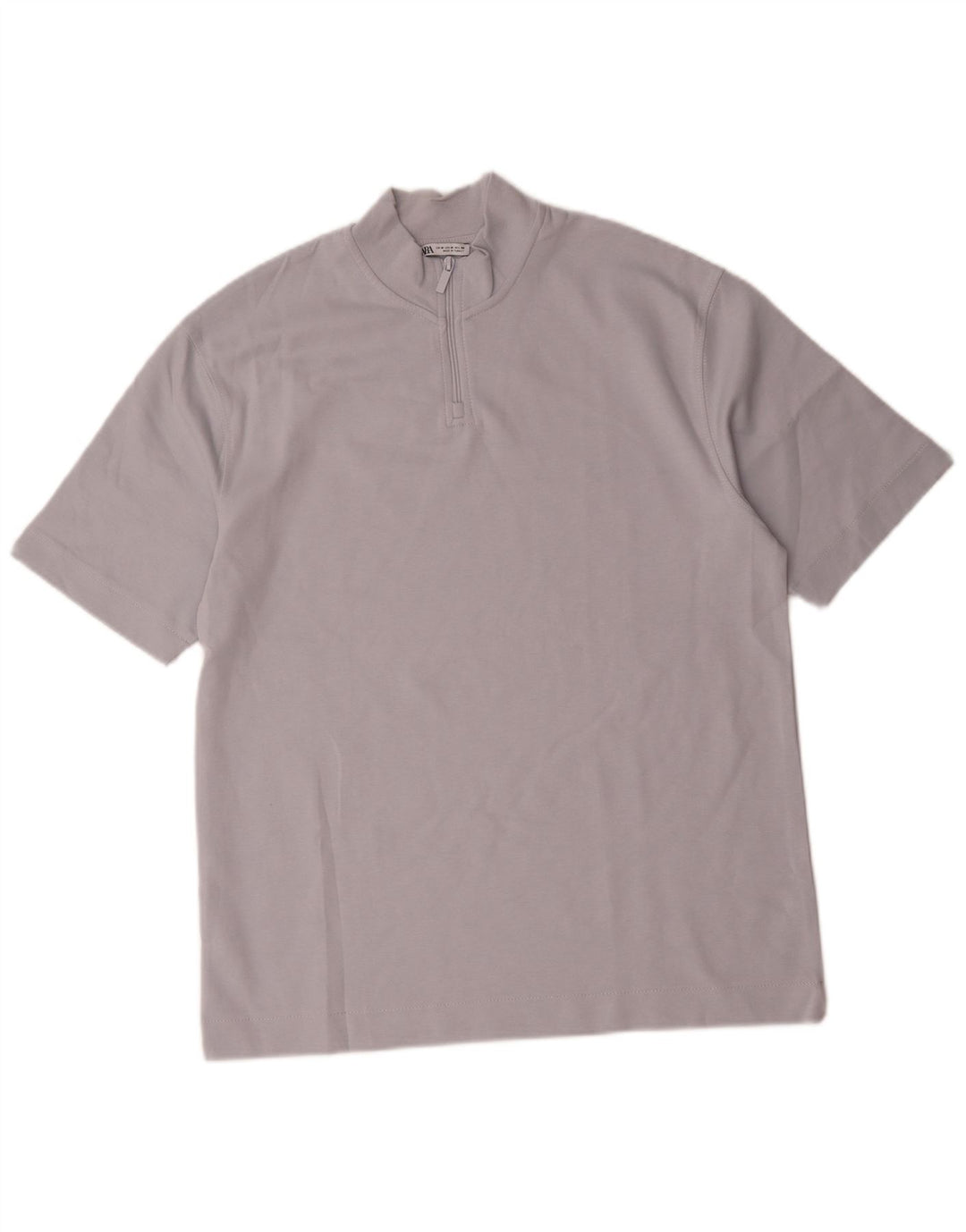 Zara Mens Zip Neck T-Shirt Top Medium Blue Cotton