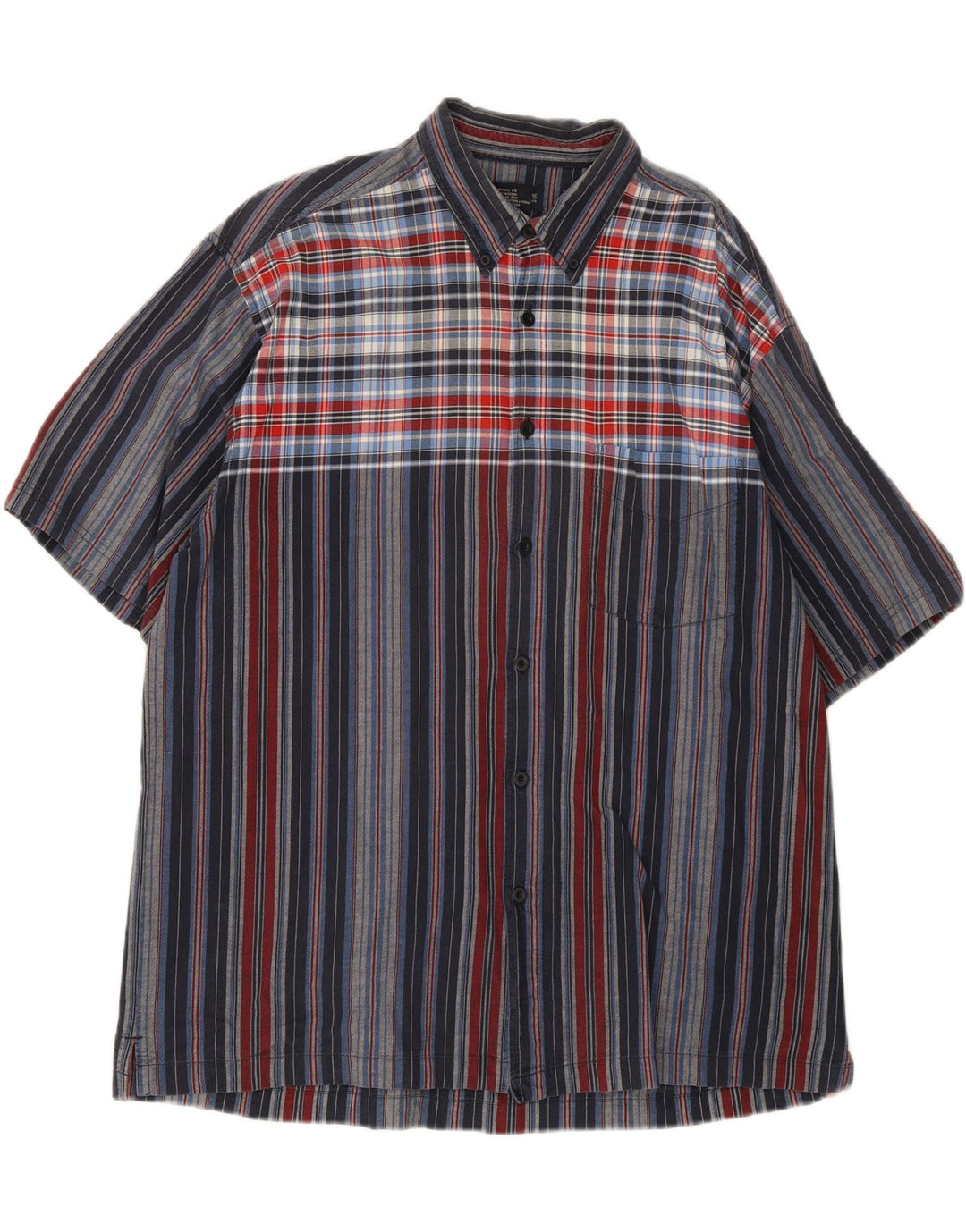 VINTAGE Mens Short Sleeve Shirt XL Blue Striped Cotton Vintage Vintage and Second-Hand Vintage from Messina Hembry 