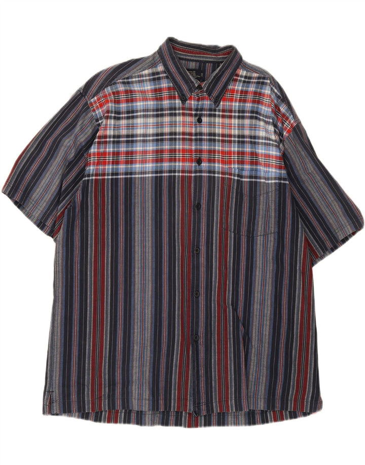 VINTAGE Mens Short Sleeve Shirt XL Blue Striped Cotton Vintage Vintage and Second-Hand Vintage from Messina Hembry 