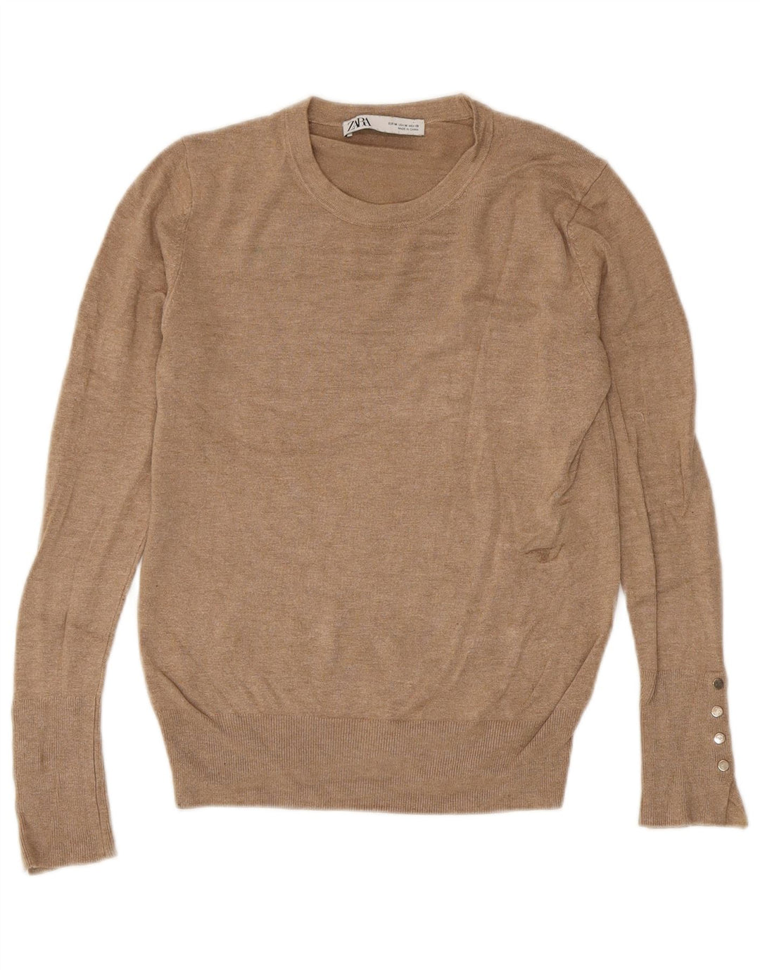 Zara Womens Crew Neck Jumper Sweater UK 12 Medium Brown