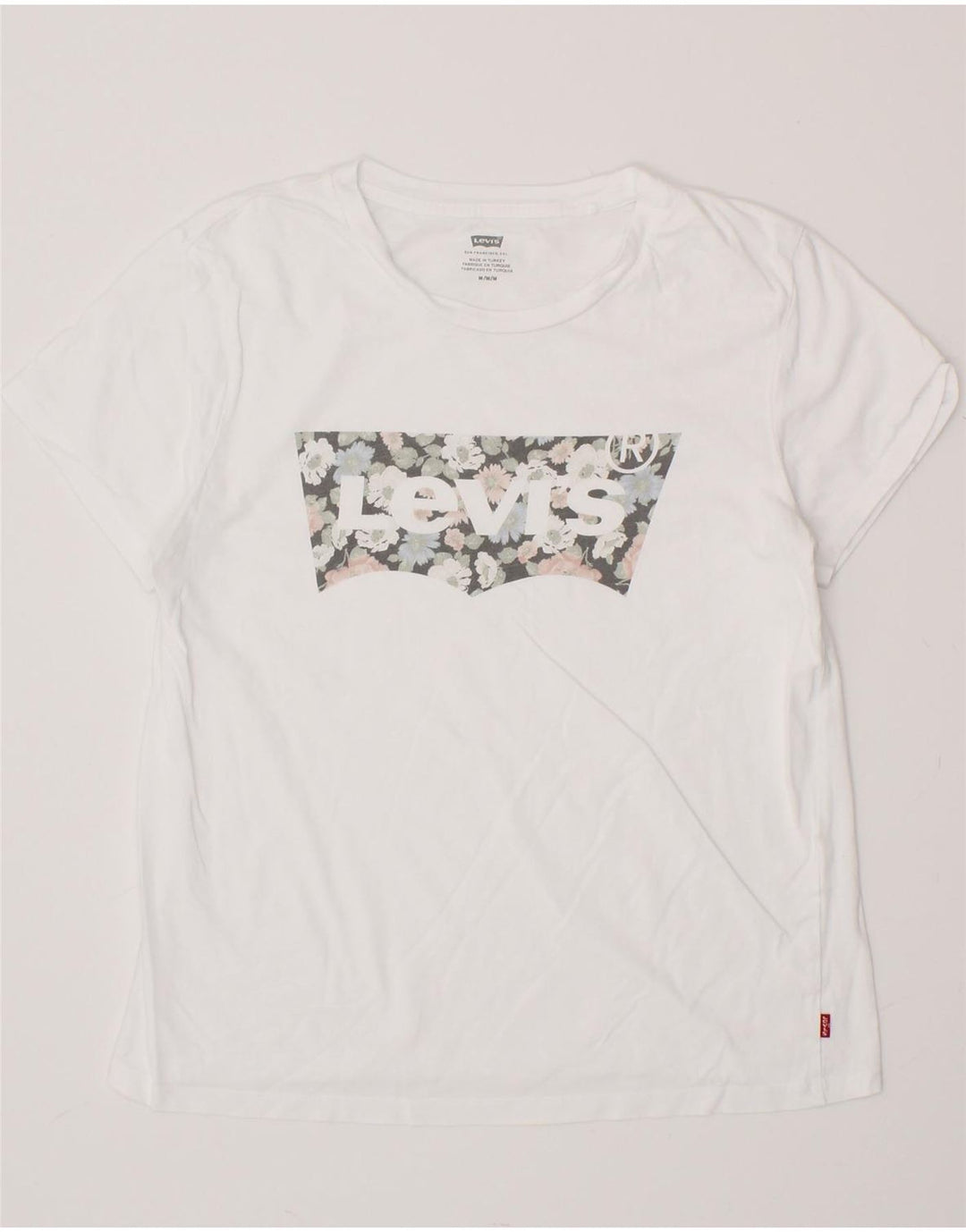 LEVI'S Womens Graphic T-Shirt Top UK 14 Medium White Floral Vintage Levi's and Second-Hand Levi's from Messina Hembry 