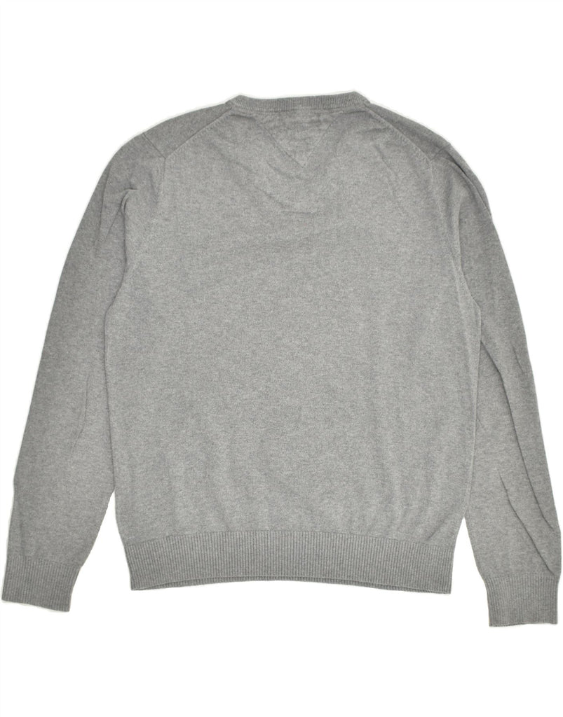 TOMMY HILFIGER Mens V-Neck Jumper Sweater Medium Grey Cotton | Vintage Tommy Hilfiger | Thrift | Second-Hand Tommy Hilfiger | Used Clothing | Messina Hembry 