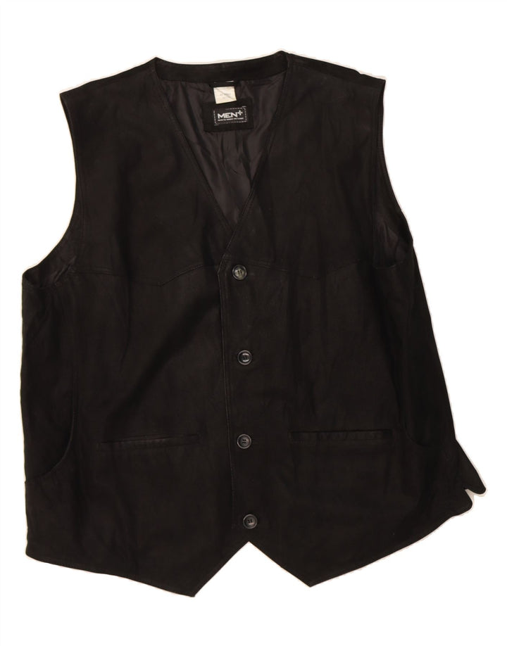 VINTAGE Mens Suede Waistcoat IT 48 Medium Black Leather Vintage Vintage and Second-Hand Vintage from Messina Hembry 