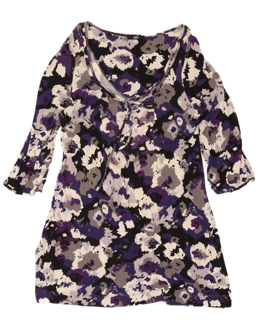 Marks & Spencer Womens 3/4 Sleeve Basic Dress UK 16 Large Purple Camouflage