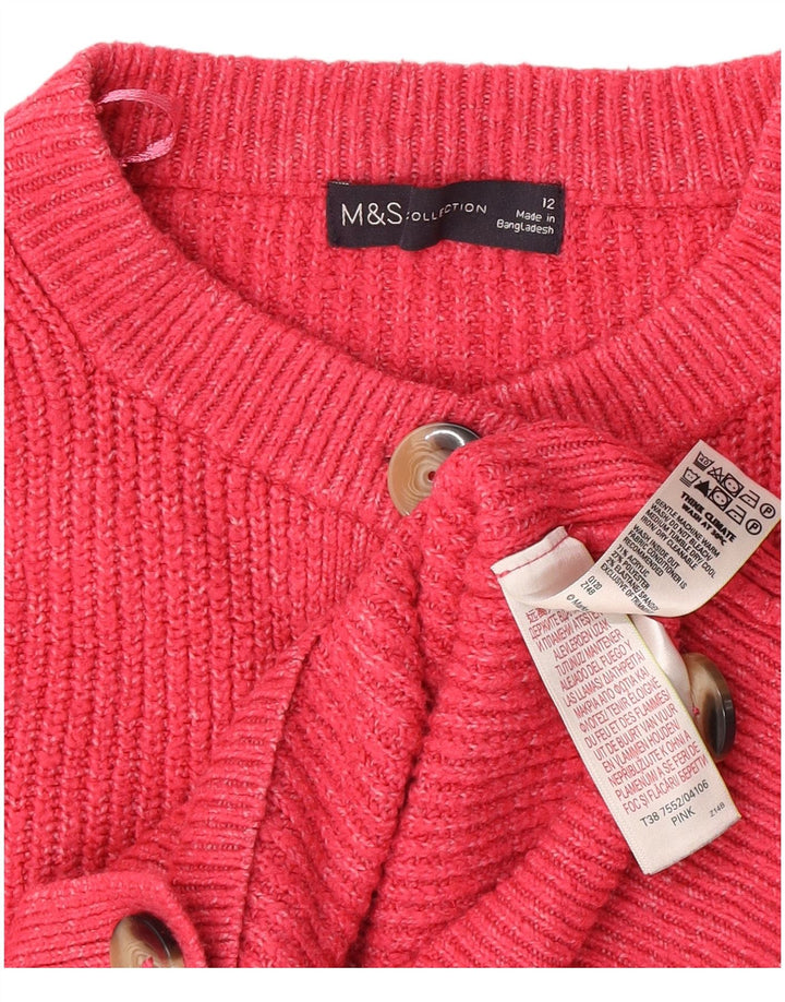 Marks & Spencer Womens Crop Cardigan Sweater UK 12 Medium Pink Acrylic