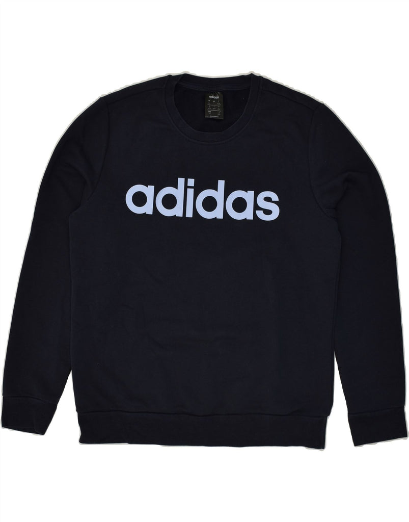 ADIDAS Womens Graphic Sweatshirt Jumper UK 16/18 Large Navy Blue Cotton | Vintage Adidas | Thrift | Second-Hand Adidas | Used Clothing | Messina Hembry 