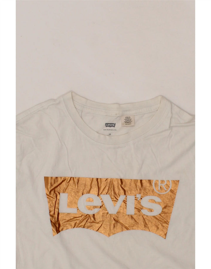 LEVI'S Womens Crop Oversized Graphic T-Shirt Top UK 6 XS White Cotton Vintage Levi's and Second-Hand Levi's from Messina Hembry 