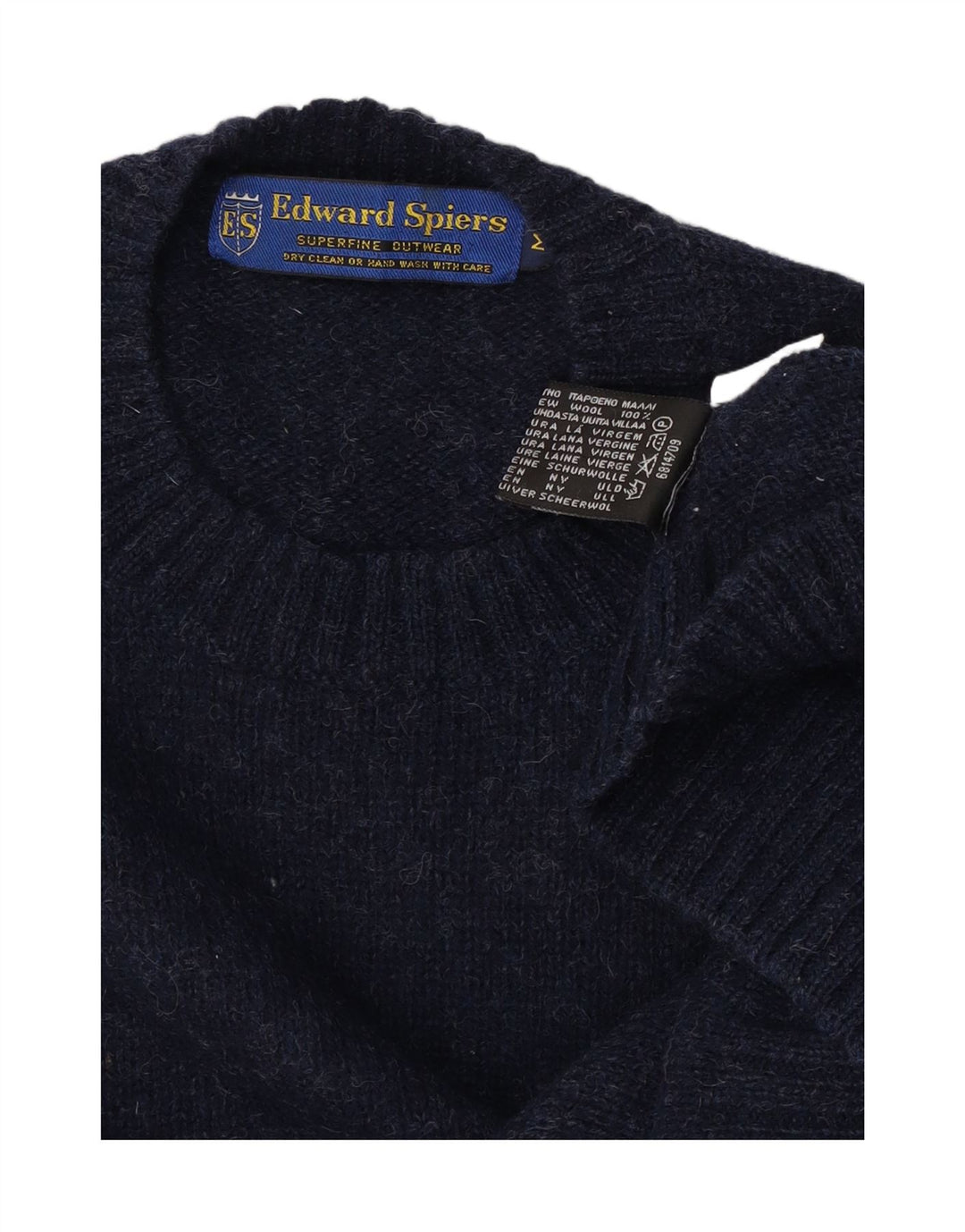 Edward Spiers Mens Crew Neck Jumper Sweater Medium Navy Blue Wool