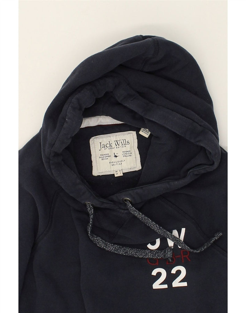 JACK WILLS Womens Graphic Hoodie Jumper UK 8 Small Navy Blue Colourblock | Vintage Jack Wills | Thrift | Second-Hand Jack Wills | Used Clothing | Messina Hembry 