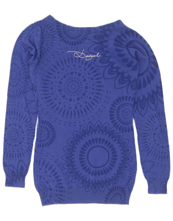 Desigual Womens Boat Neck Jumper Sweater UK 8 Small Navy Blue Paisley