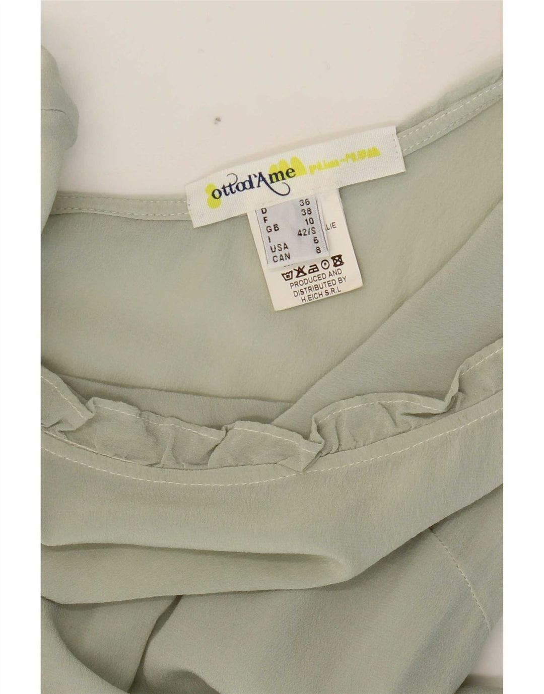 Ottod'Ame Womens 3/4 Sleeve Blouse Top UK 10 Small Green Silk