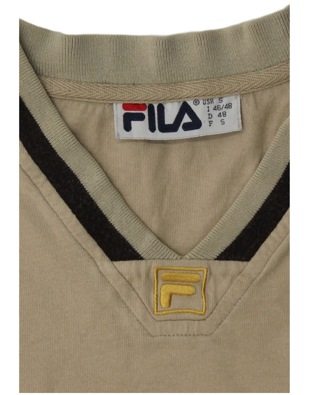 FILA Mens T-Shirt Top Small Beige Cotton